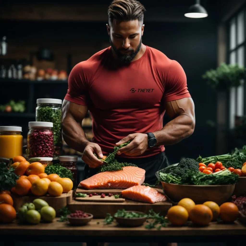 Hombre deportista en forma cocina comida saludable