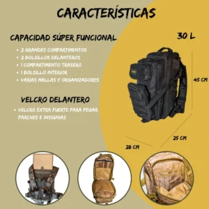 Mochila Táctica 30l VELCRO X-PRO Negra - Imagen 6