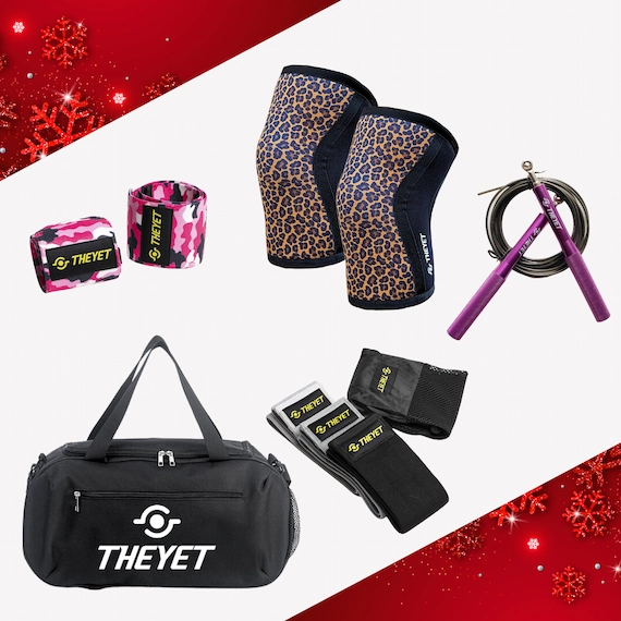 Pack completo de CrossFit: muñequeras, rodilleras de 7 mm, comba de velocidad, bolsa deportiva y bandas de glúteos.
