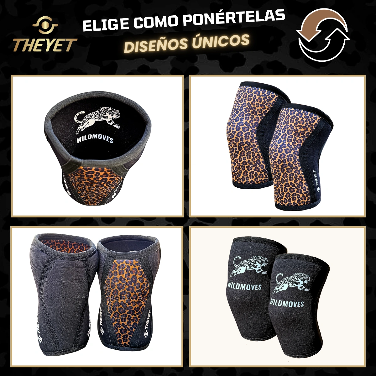 rodilleras halterofilia mujer reversibles animal print leopardo patron diseño animales cebra powerlifting crossfit gym gimnasio