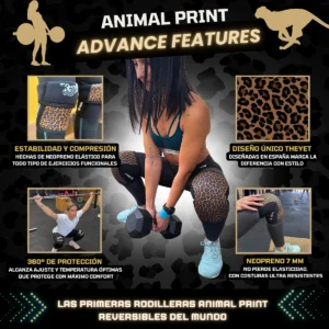 rodilleras halterofilia mujer reversibles animal print leopardo patron diseño animales cebra powerlifting crossfit gym gimnasio