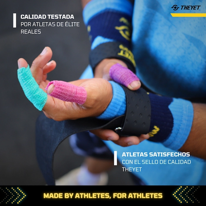 tape vendaje elastico dedos hook grip mano callos theyet halterofilia